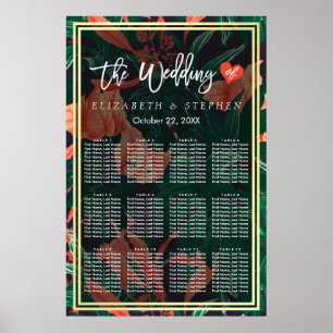 Poster 12 Tableaux Diagramme de siège Tropical Floral Gol