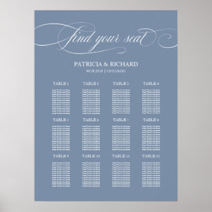 Poster 12 Tables Mariage Plan de siège Signer Dusty Blue