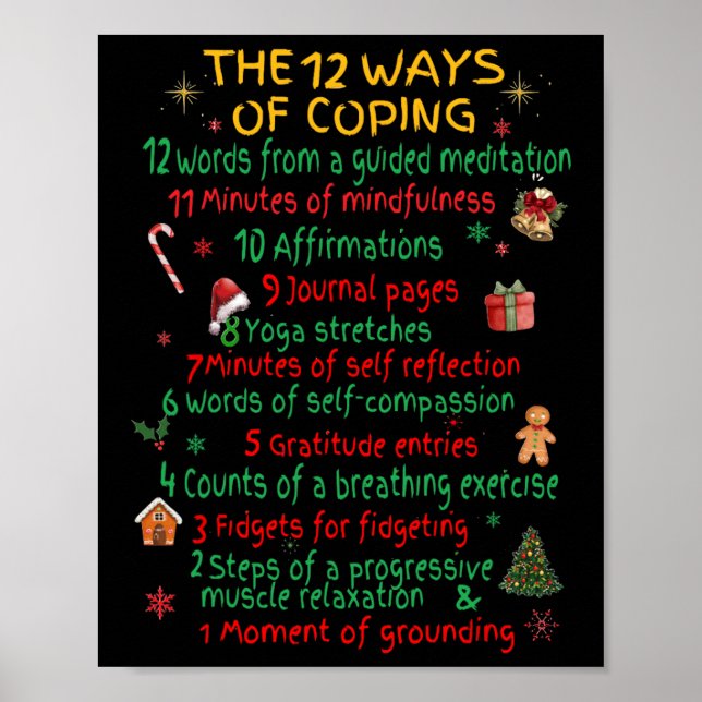 Poster 12 Ways Of Coping Funny Christmas Mental Health  (Devant)