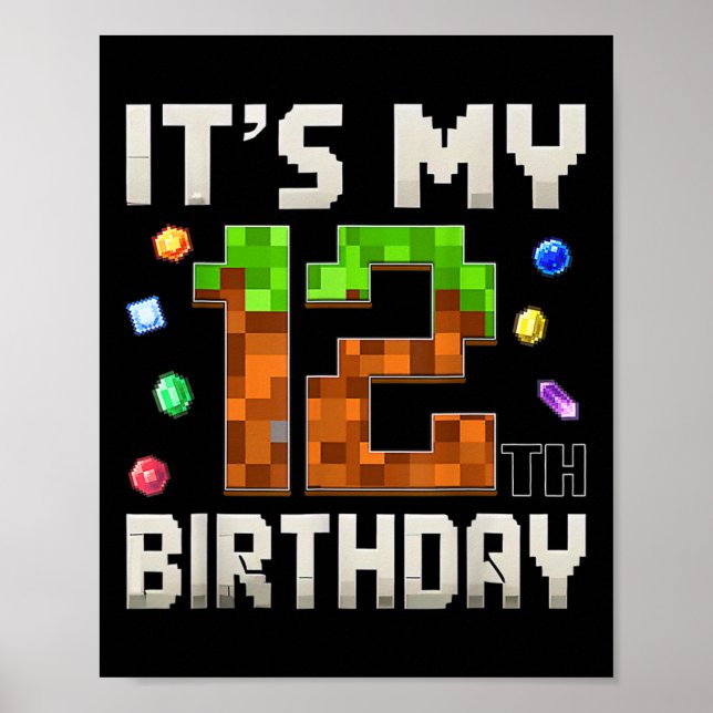 Poster 12e anniversaire 12 ans Anniversaire Garçon Gamer  (Devant)