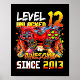 Poster 12e anniversaire garçon niveau 12 déverrouillé inc