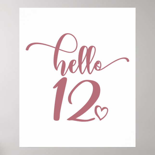 Poster 12e Birthday Girls Hello 12 Cute 12 Years Twelve (Devant)