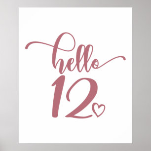 Poster 12th Birthday Girls Hello 12 Cute 12 Years Twelve