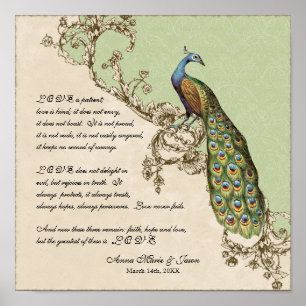 Poster 12x12 Peacock Vintage 1 - Mariage personnalisé