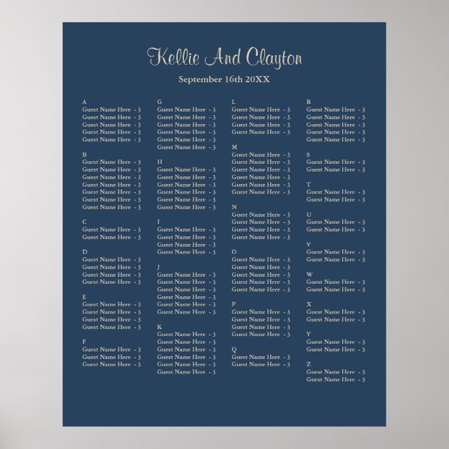 Poster 130 Classic Blue Simple Mariage Chart (Devant)