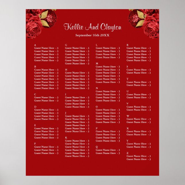 Poster 130 Mariage Floral Rouge Et Or (Devant)