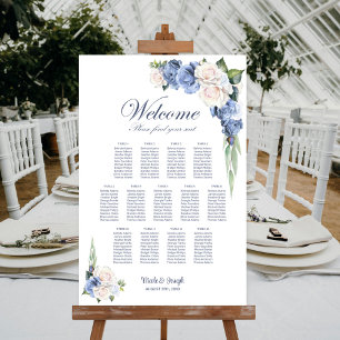 Poster 13 Table Bleu Blanc Rose Floral Plan de Table de M
