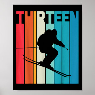 Poster 13e anniversaire Boy Retro Ski Lover Skier 13 ans 