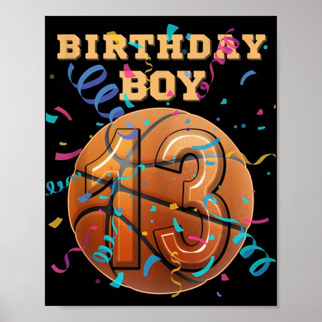 Poster 13e anniversaire garçon Ado 13 ans de basket-ball (Devant)