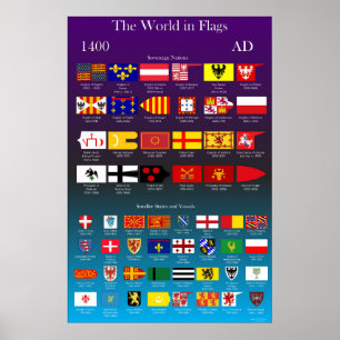 Poster 1400 AD drapeaux du monde
