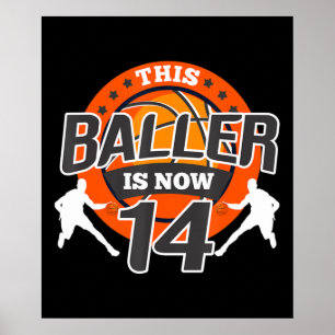 Poster 14 Ans Basketball Enfant Fils cadeau