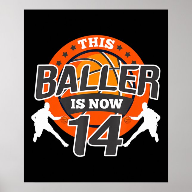 Poster 14 Ans Basketball Enfant Fils cadeau (Devant)