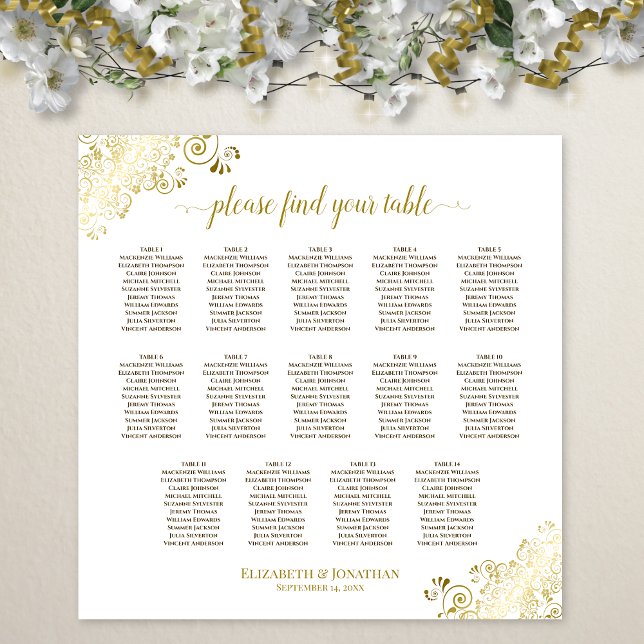 Poster 14 Table Ornements Dorés Plan de Table de Mariage  (In Situ on Wall with Decorations)