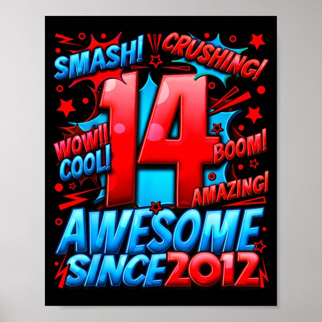 Poster 14 Year Old For Boys 14th Birthday Boy 14 Year Old (Devant)