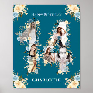 Poster 14e anniversaire Turquoise Fleur Photo Collage Jau