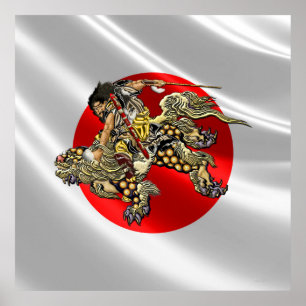 Poster [150] Hokusai - Shoki Riding Shishi Lion