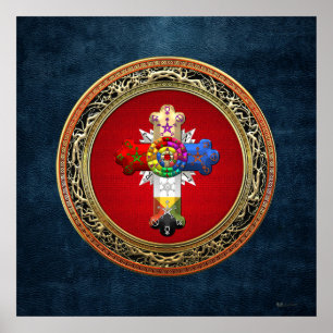 Poster [150] Rosy Cross (Croix Rose) sur Red & Gold
