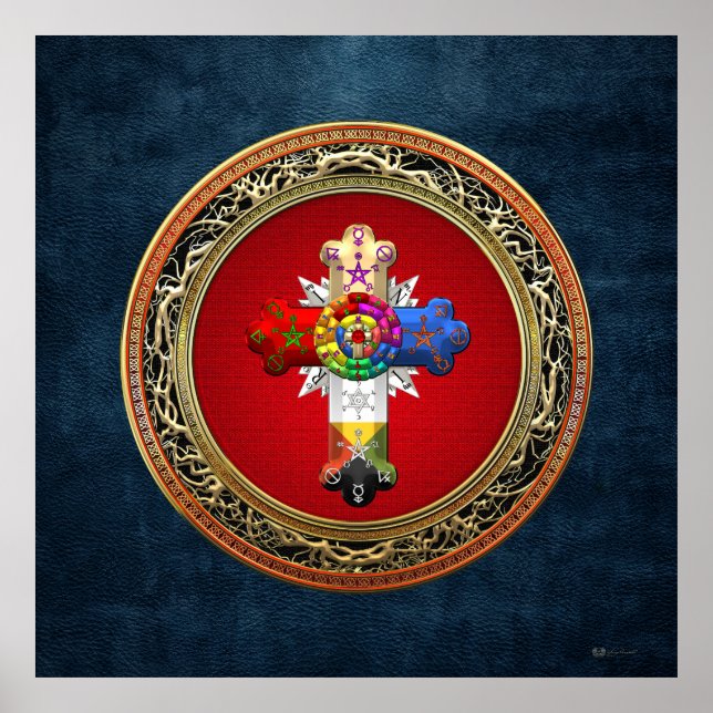 Poster [150] Rosy Cross (Croix Rose) sur Red & Gold (Devant)