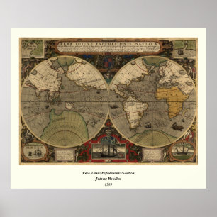 Poster 1595 cartes vintages du monde par Jodocus Hondius