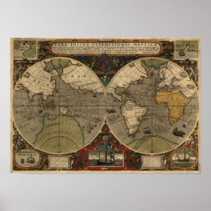 Poster 1595 cartes vintages du monde par Jodocus Hondius