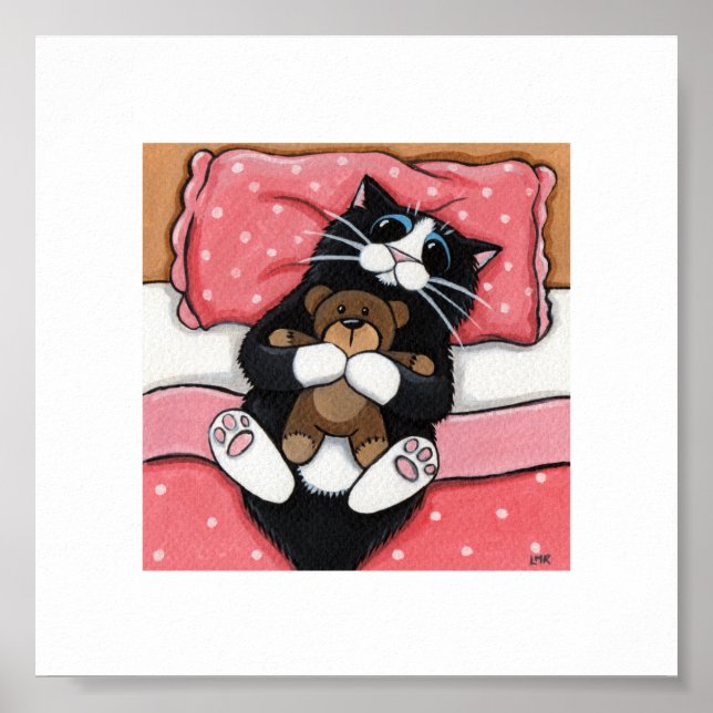 Poster 15.24x15.24cm | Whimsical Cat Art | Chat avec Tedd (Devant)
