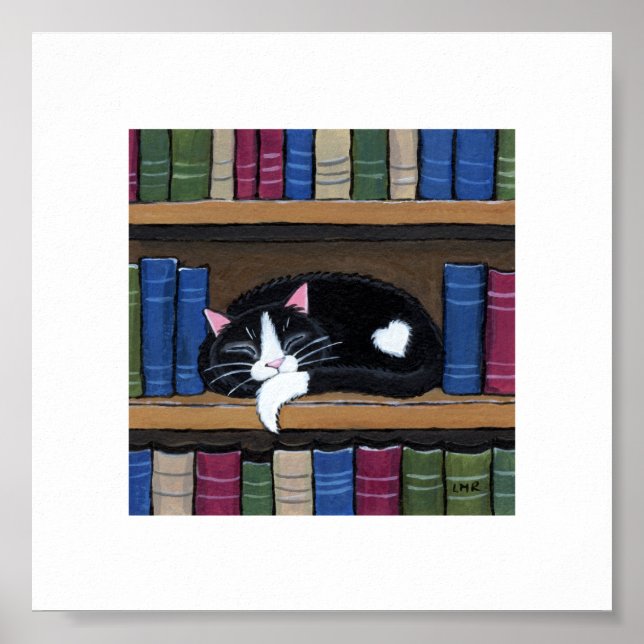 Poster 15.24x15.24cm | Whimsical Cat Art | Chat de livre  (Devant)