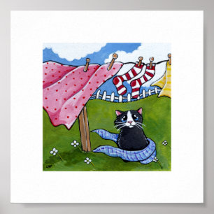 Poster 15.24x15.24cm   Whimsical Cat Art   Laver le chat