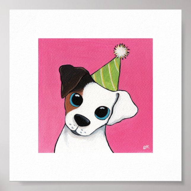 Poster 15.24x15.24cm | Whimsical Dog Art | Party Puppy (Devant)