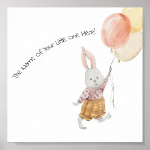 Poster (15,2 x 15,2cm) - Cute Rabbit With Balloons
