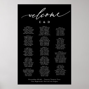 Poster 15 table Noir Calligraphie Mariage Bienvenue Siège