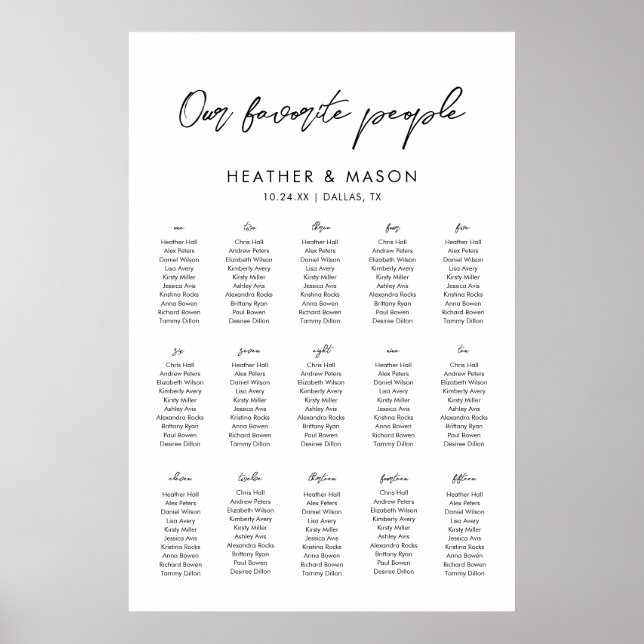 Poster 15 Tables Nos Mariages Favoris Sièges (Devant)