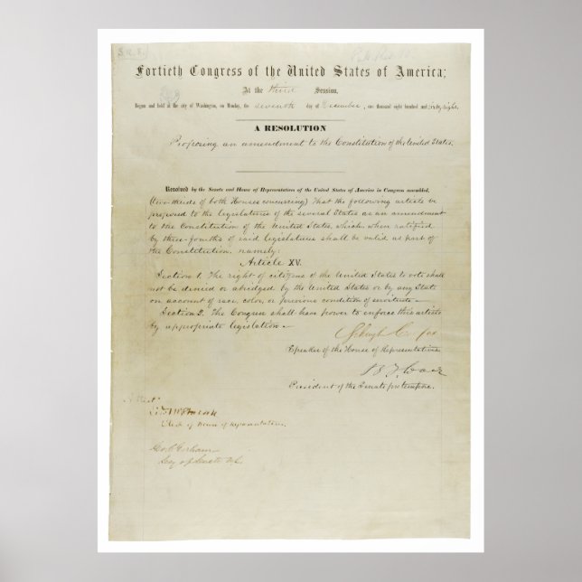 Poster 15ème amendement initial Constitution américaine (Devant)