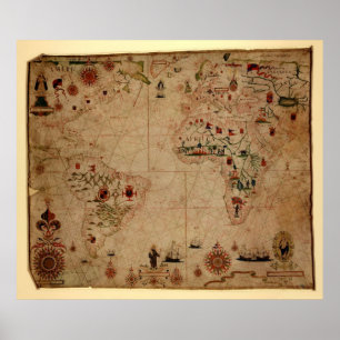 Poster 1633 Atantic Ocean Portolan Chart - Pascoal Roiz
