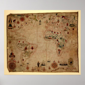 Poster 1633 Atantic Ocean Portolan Chart - Pascoal Roiz