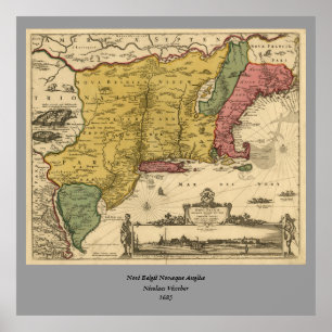 Poster 1685 Map - New Belgium, The New World, New England