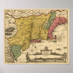 Poster 1685 Map - New Belgium, The New World, New England