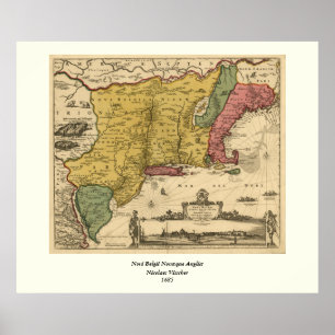 Poster 1685 Map - New Belgium, The New World, New England