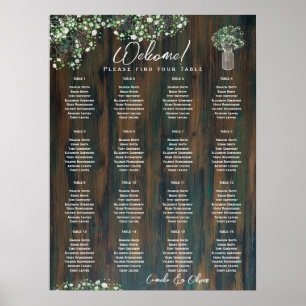 Poster 16 Table Bois rustique Gypsophila SEATING CHART Mo