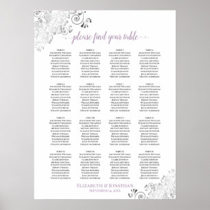Poster 16 Table Lacy Wedding Seating Chart White Lavender