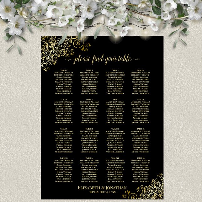 Poster 16 Table Ornements Dorés Plan de Table de Mariage  (In Situ on Wall with Decorations)
