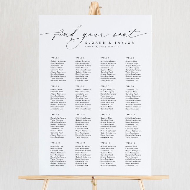 Poster 16 Tableaux Élégants Trouvez Votre Siège Carte De  (Créateur téléchargé)