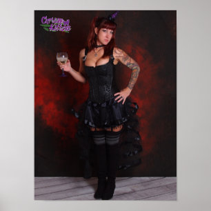 Poster 16" x 12" Chrissy Kittens Witch In Red