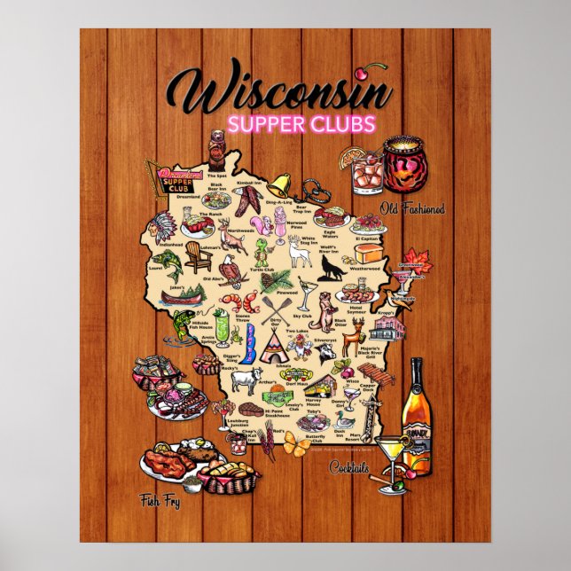 Poster - 16 x 20 - Carte du club de souper du Wisc (Devant)
