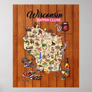 Poster - 16 x 20 - Wisconsin Supper Club Map