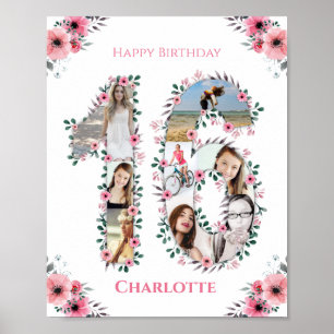 Poster 16e anniversaire Fille rose Photo Collage Blanc