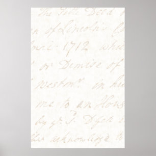 Poster 1700s Vintage English Script Ivory Parchment Paper