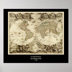 Poster 1708 World Map by Jean Baptiste Nolin