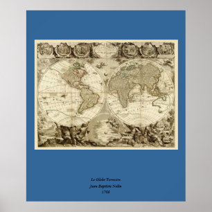 Poster 1708 World Map by Jean Baptiste Nolin