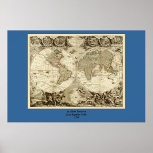 Poster 1708 World Map by Jean Baptiste Nolin
