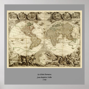 Poster 1708 World Map by Jean Baptiste Nolin